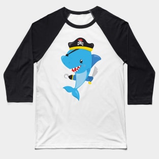 Pirate Shark, Cute Shark, Little Shark, Blue Shark Baseball T-Shirt